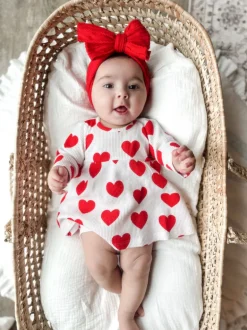 Organic Waffle Simple Dress & Bloomer, Red Heart