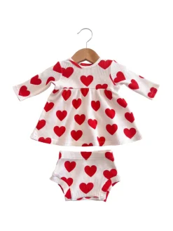 Organic Waffle Simple Dress & Bloomer, Red Heart