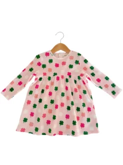 Organic Waffle Simple Dress, Pink Clover