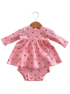Organic Waffle Simple Dress & Bloomer, Little Red Heart (on Pink)