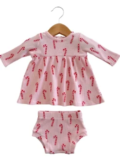 Organic Waffle Simple Dress & Bloomer, Pink Candy Cane