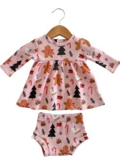 Organic Waffle Simple Dress & Bloomer, Gingerbread Wonderland Blush