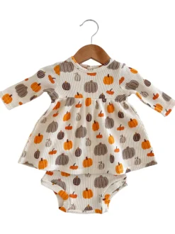 Organic Waffle Simple Dress & Bloomer, Harvest Pumpkin