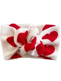 Organic Waffle Turban Headband, Red Heart
