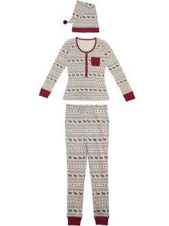 Organic Women's Holiday 2-Piece Lounge Set with Cap, Fair Isle Rudolph