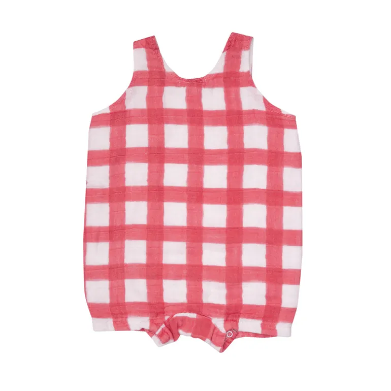 Overall Shortie, Painted Gingham Red
