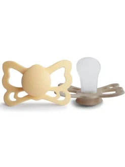 2-Pack Butterfly Anatomical Silicone Pacifiers, Pale Daffodil/Silky Satin (6-18 months)