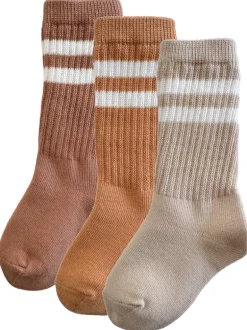 3-Pack Tube Socks, Mocha/Cafe/Latte Stripe