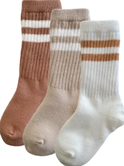 3-Pack Tube Socks, Mocha/Latte/White/Cafe Stripe