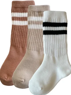 3-Pack Tube Socks, Mocha/Latte/White/Black Stripe