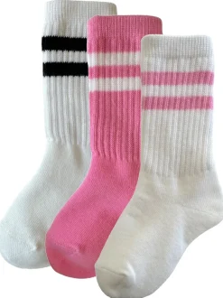 3-Pack Tube Socks, White/Black/Carnation Stripe