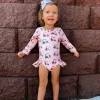 Pink Golf Cart / Skipper Rashguard Swimsuit / UPF 50+