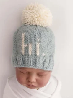 "Hi." Knit Beanie, Surf Blue