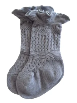 Ruffle Knit Socks, Light Blue