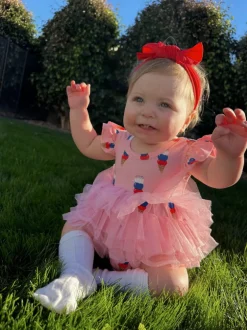 Ruffle Sleeve Tutu Bodysuit, Pink Ice Cream