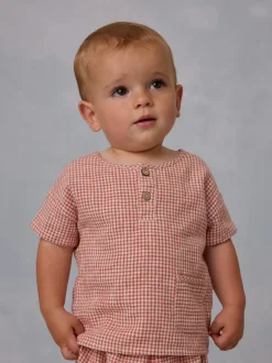 Rylee & Cru Woven Henley Tee, Poppy Gingham
