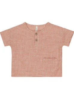 Rylee & Cru Woven Henley Tee, Poppy Gingham