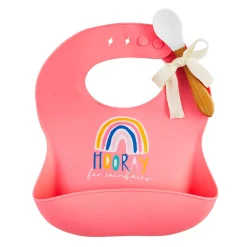 Silicone Bib & Spoon Set, Hooray for Rainbows