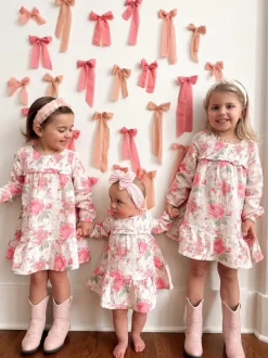 Smocked Ruffle Tiered Dress, Pink Roses