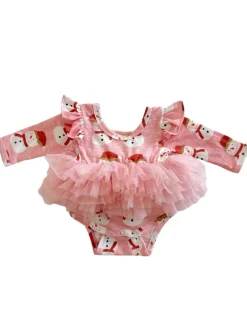 Snowman Pink / Organic Long Sleeve Tutu Bodysuit