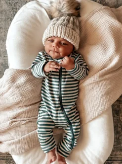 Steel Blue Stripe / Organic Ribbed 2-Way Zip Romper
