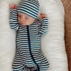 Steel Blue Stripe / Organic Ribbed Zip Footie