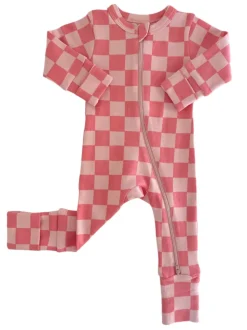 Strawberry/Rosy Checkerboard / Organic 2-Way Zip Romper