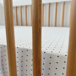 Stretch Crib Sheet, Navy Polka Dot
