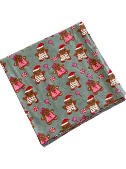 Stretch Swaddle Blanket, Gingerbread Friends Green