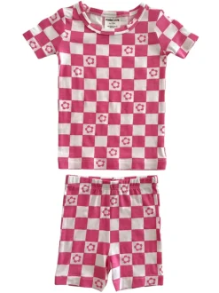Summer Lounge Set, Pink Flower Checkerboard