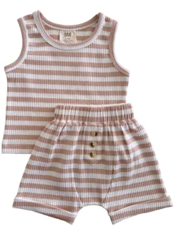 Tan Stripe / Organic Ribbed Tank & Short Set