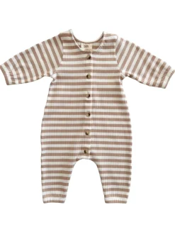 Tan Stripe / Organic Ribbed Long Sleeve Bay Jumpsuit