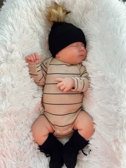 Tan/Black Stripe / Organic Ribbed Long Sleeve Bodysuit