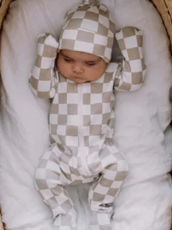 Tiramisu Checkerboard / Organic Zip Footie