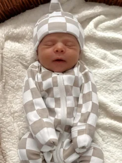 Tiramisu Checkerboard / Organic 2-Way Zip Romper