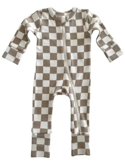 Tiramisu Checkerboard / Organic 2-Way Zip Romper
