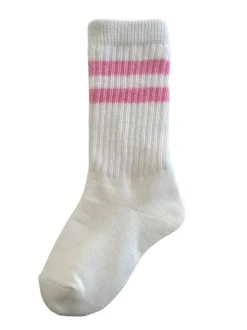 Tube Socks, White/Carnation Stripe