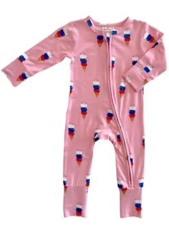 2-Way Convertible Zip Romper, Pink Ice Cream